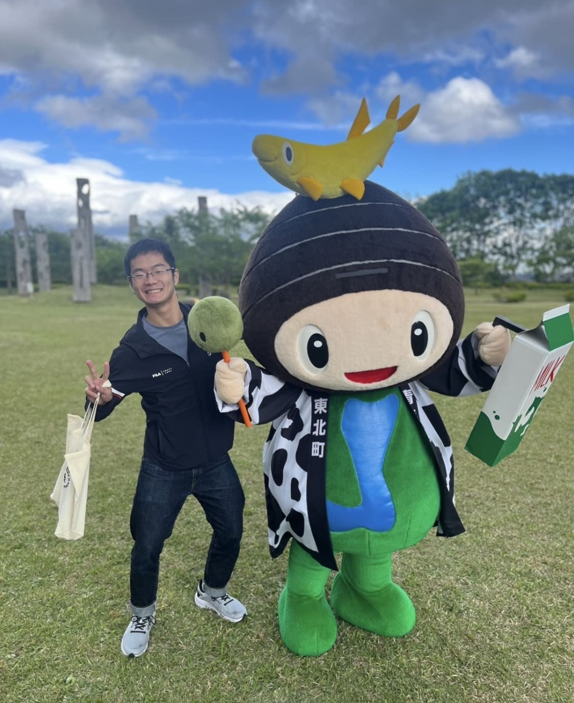 With mascot in Aomori